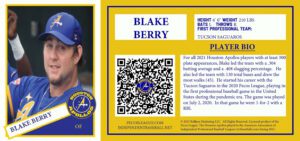 Blake Berry NFT trading card Houston Apollos 2021 independent minor league baseball team