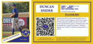 Duncan Snider NFT baseball trading card Houston Apollos 2021 independent professional minor league baseball team
