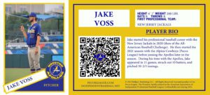 Jake Voss NFT baseball trading card Houston Apollos 2021 independent professional minor league baseball team