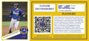 Taylor Zeutenhorst NFT baseball trading card Houston Apollos 2021 independent professional minor league baseball team