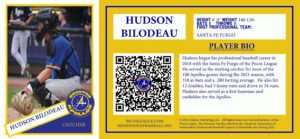 Hudson Bilodeau NFT baseball trading card Houston Apollos 2021 independent professional minor league baseball team